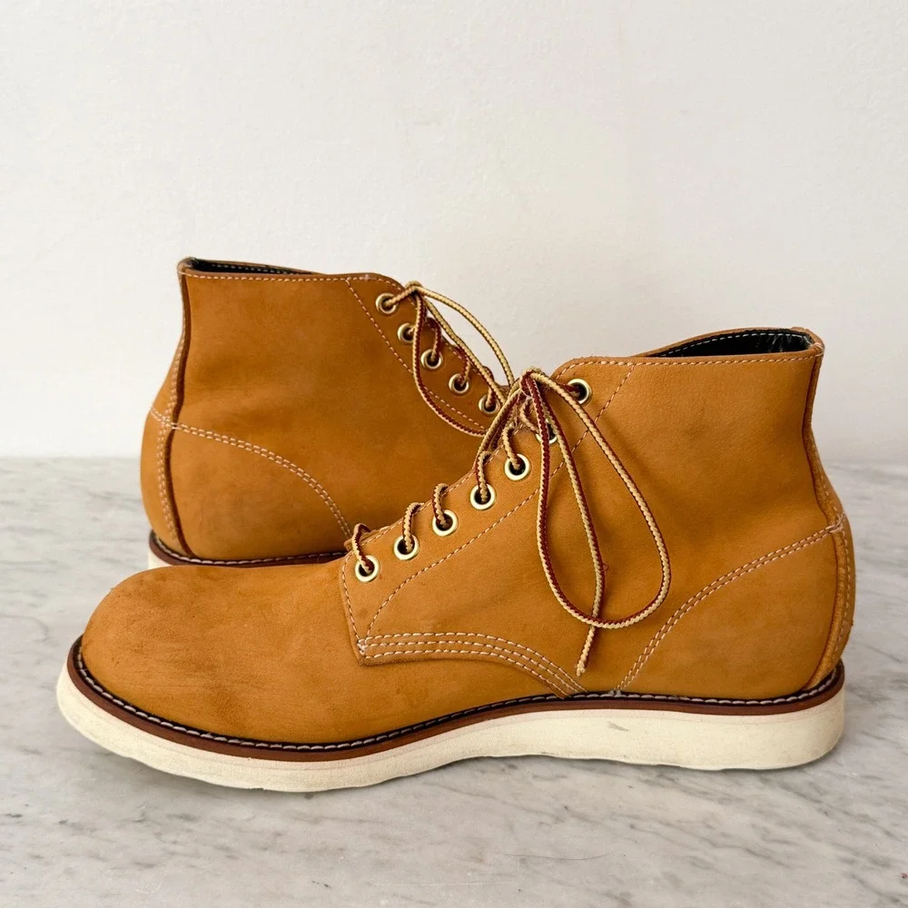 Hawkins Work Boots Tan Nubuck Leather Wedge Sole Lace Up Round Toe Tan Mens 10.5